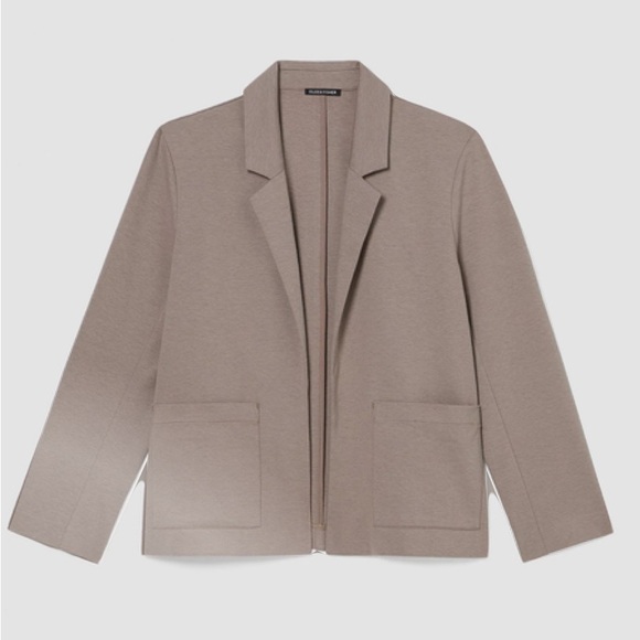 Eileen Fisher Organic Cotton Ponte Blazer Front Pockets Tan S - Picture 1 of 6